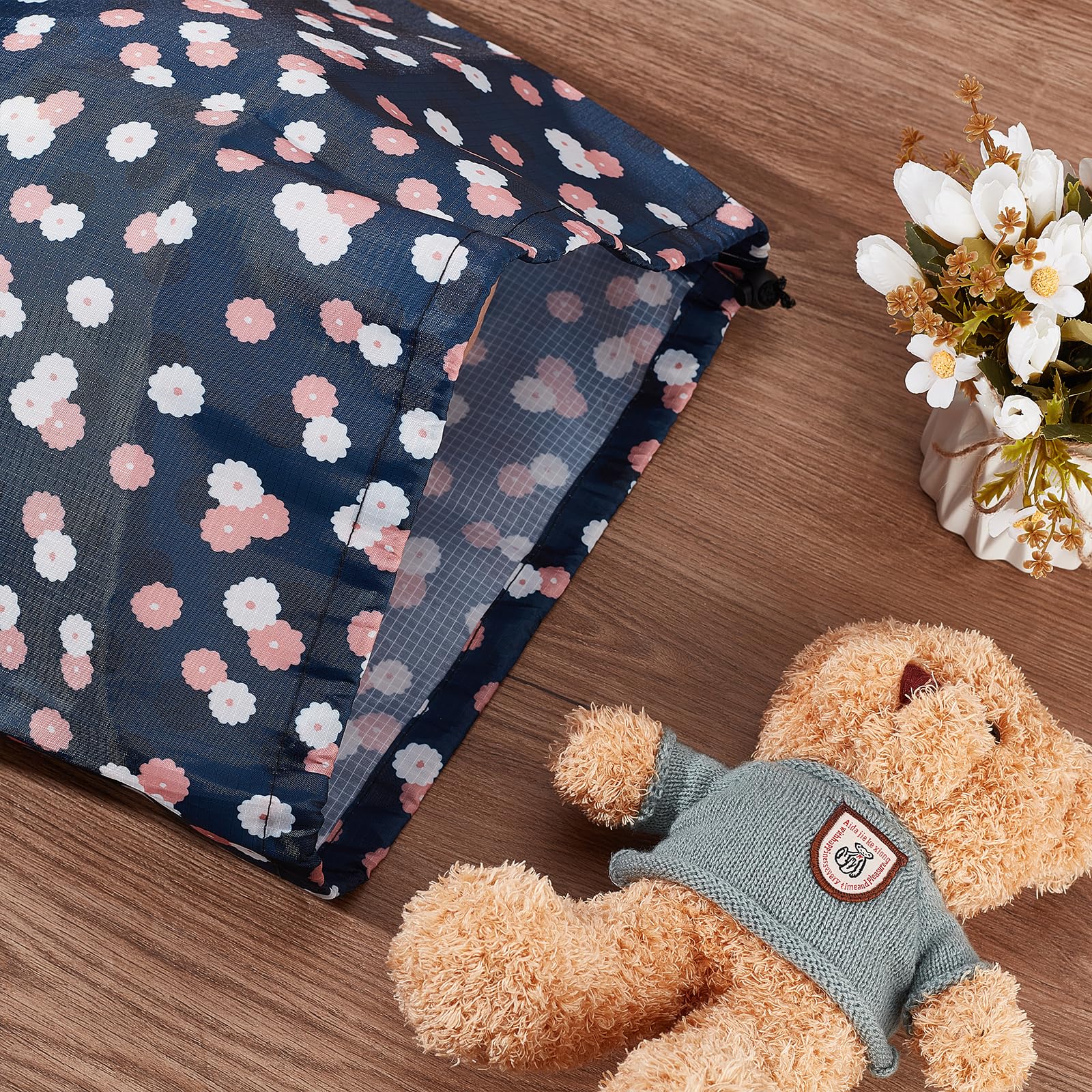 2sac de Rangement Géant en Tissu Oxford à Fleurs de 20 x 92cm Pochette de Rangement Anti Poussière pour Tapis avec Cordon de Serrage Sac de Déménagement pour Tapis Roulés pour L'Emballage