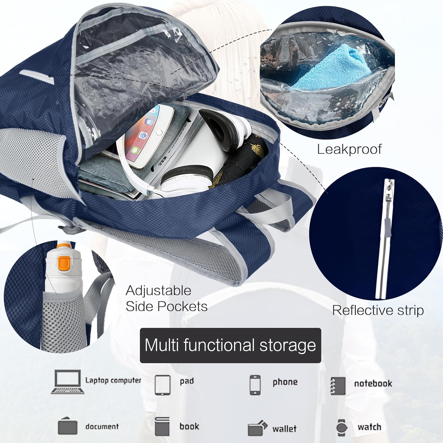 Waterproof Foldable Backpack Dry Storage Lightweight Daypack 35L Outdoor Backpack for Beach Men Women Dark Blue