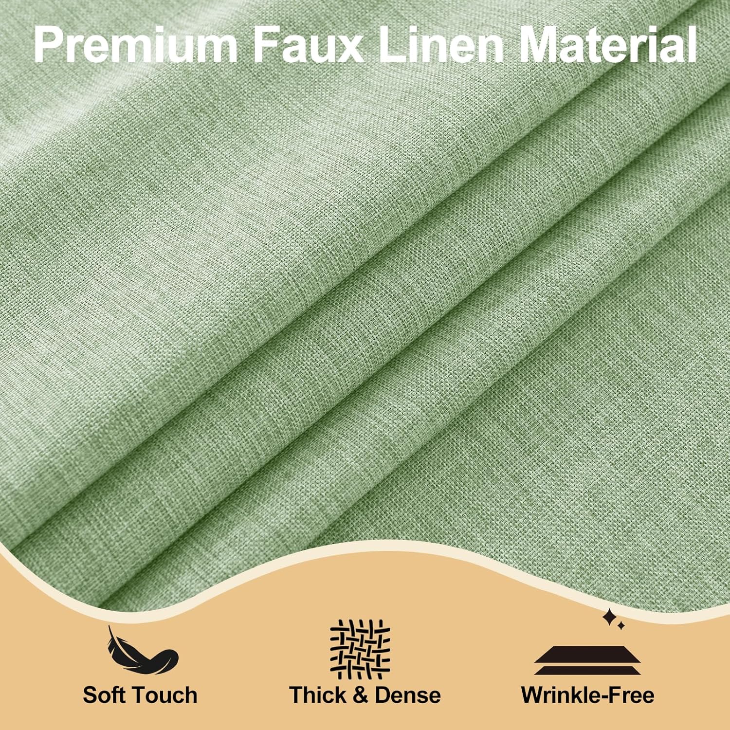 JIUZHEN Round Table Cloth Faux Linen Farmhouse Tablecloth Wrinkle and Stain Resistant Decorative Fabric Table Cover for Kitchen, Dining Room, Parties and Camping, Sage Green, 70 Inch Round