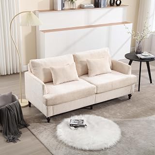 Mid Century Modern Loveseat Sofa,2-Seater Chenille Upholstered Couch with Solid Wood Legs-Modern Small Space Sofa for Living Room, Apartment,Bedroom - 68.9" Wide,Thick Removable Cushions (Beige)