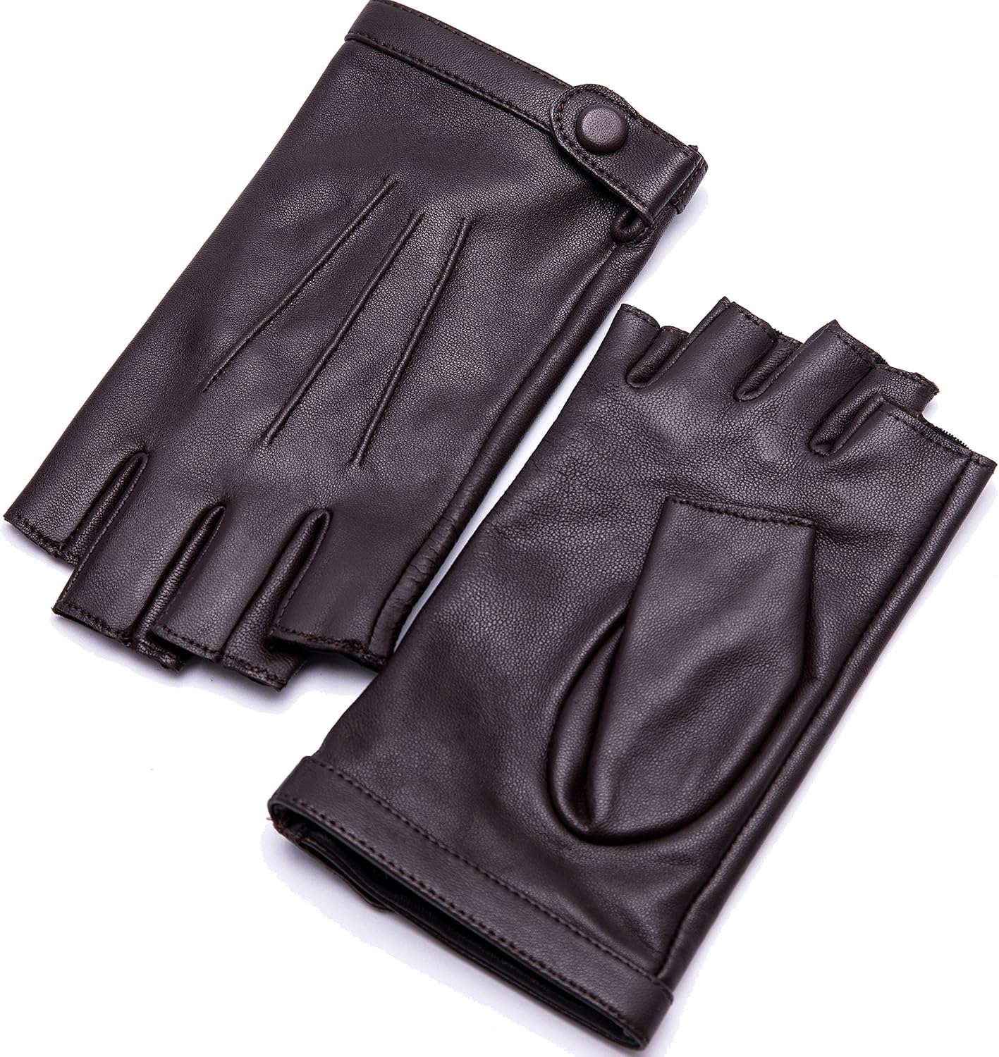 YISEVEN Women's Classic Sheepskin Leather Fingerless Gloves 6.5"/S Brown