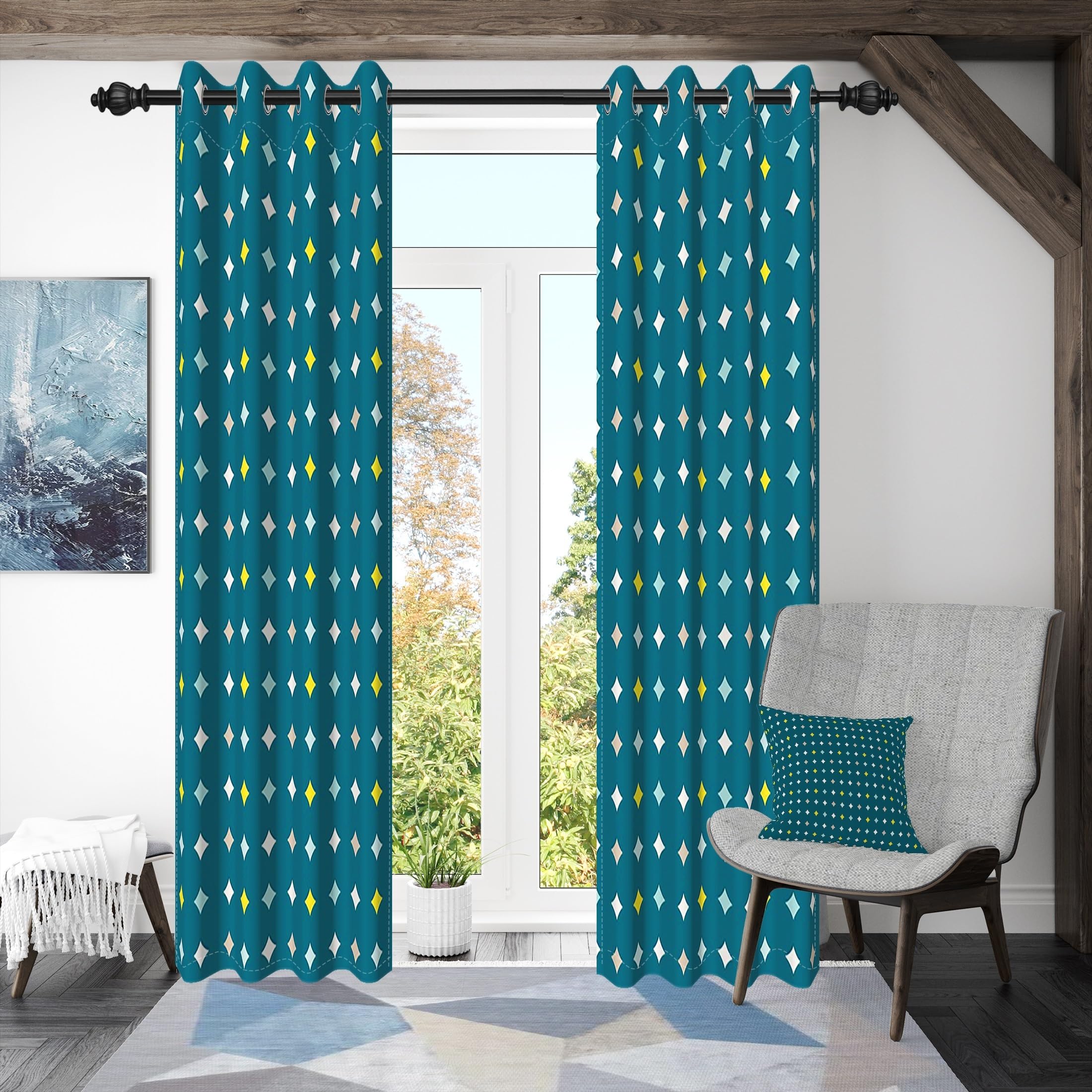 135x229cm Tenda con occhielli Colorato Diamante Astratto Stelle brillanti geometrica Termica Divisori per ambienti Oscurante Tende per finestre per Camera da letto Soggiorno,2 pannello