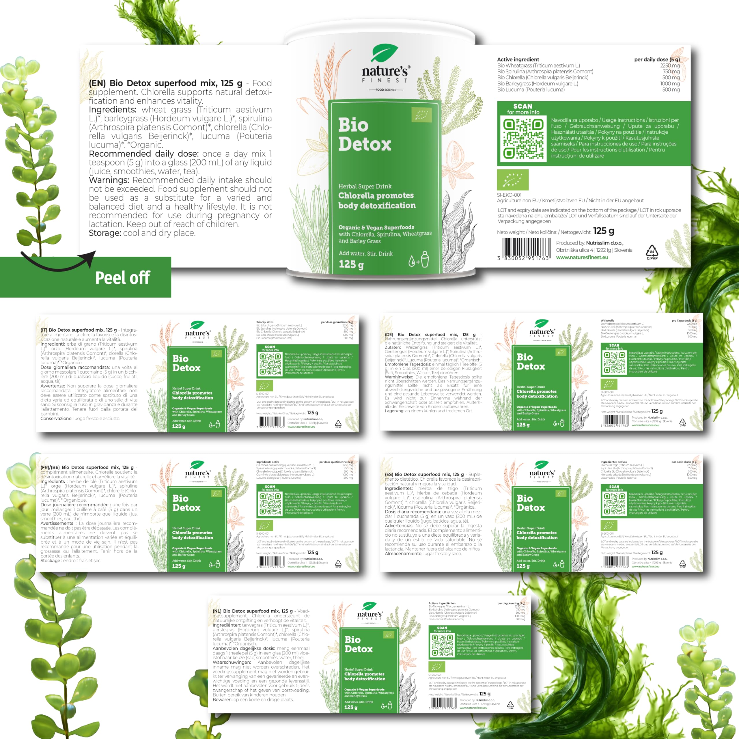 Nature's Finest Liver Cleanse + BIO Detox, Duo 250 g | Duo de boissons en poudre : Liver Cleanse orange (curcuma, chardon-Marie) et BIO Detox (5 superaliments verts bio)
