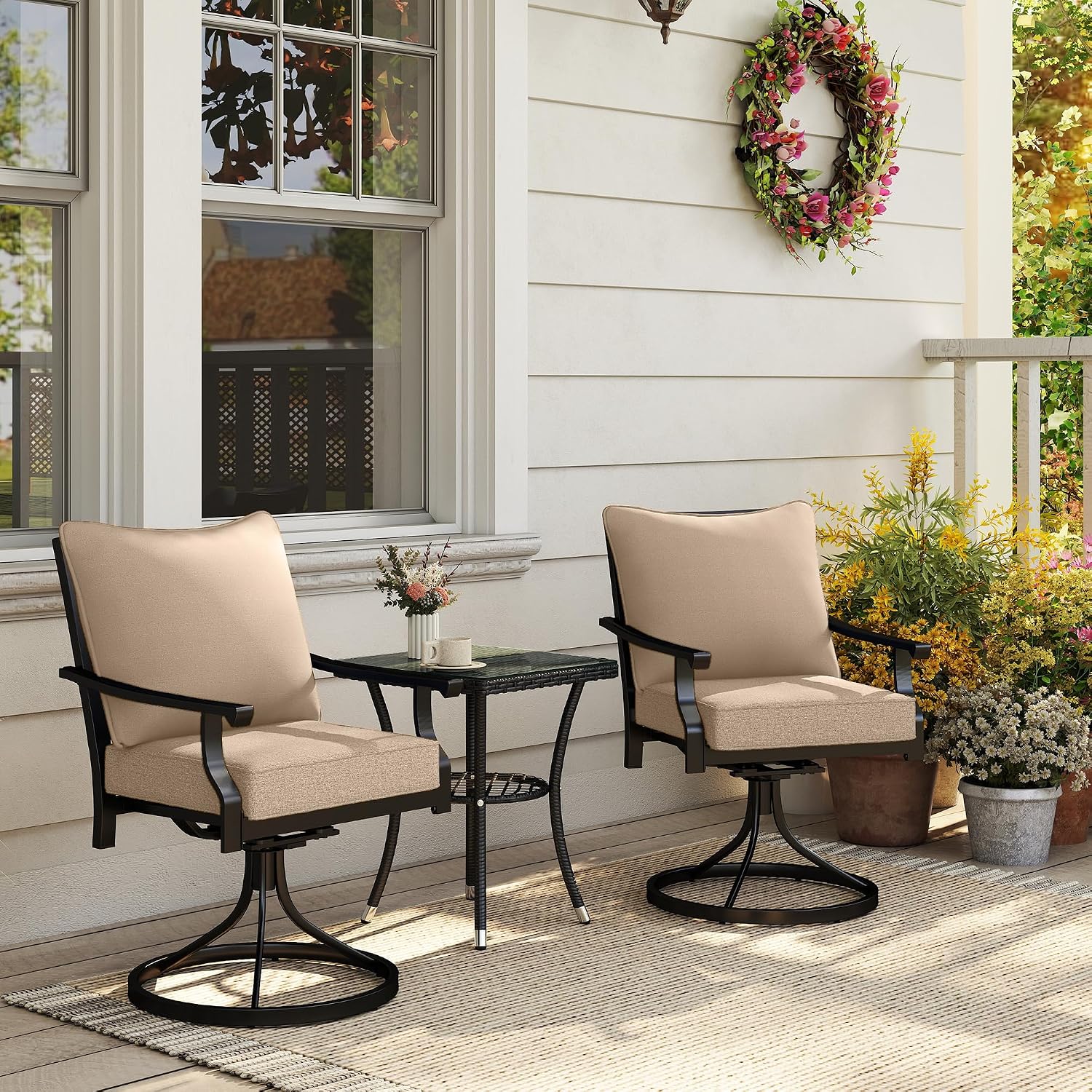 Outsunny Outdoor Chair Cushions Set of 2, Fade Resistant, 24 x 24 in Deep Seat, Patio Cushions for Chair, Sofa, and Outdoor Furniture, Beige
