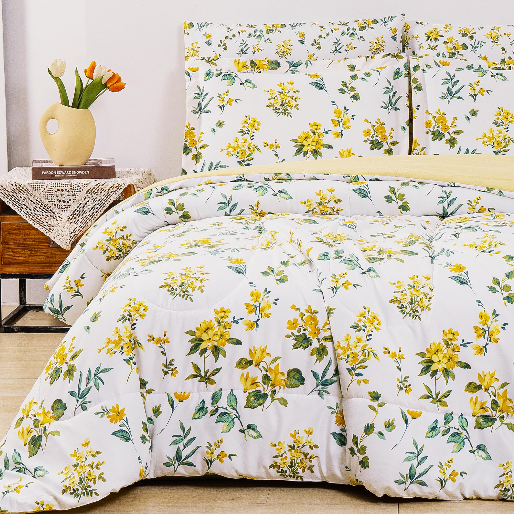 lasoftan Floral Queen Comforter Set with Sheets