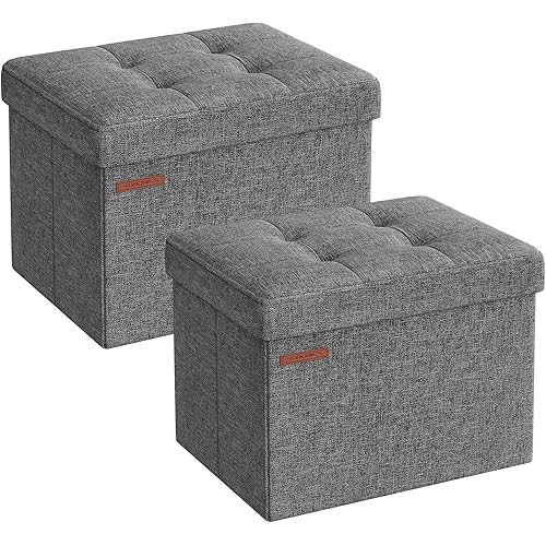 SONGMICS Small Folding Storage Ottoman, Set of 2, Foot Rest Stool, Cube Footrest, 12.2 x 16.1 x 12.2 Inches, 286 lb Load Capacity, for Living Room, Bedroom, Home Office, Dorm, Dark Gray ULSF102G21