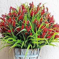Vista 11 de Flores artificiales para decoración de exteriores, 20 paquetes de hierba falsa de color lavanda, mono, plantas sintéticas de plástico resistentes a