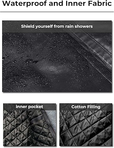 Vista 6 de Wantdo - Chaqueta de piel sintética para hombre, con capucha extraíble, para motocicleta, estilo vintage