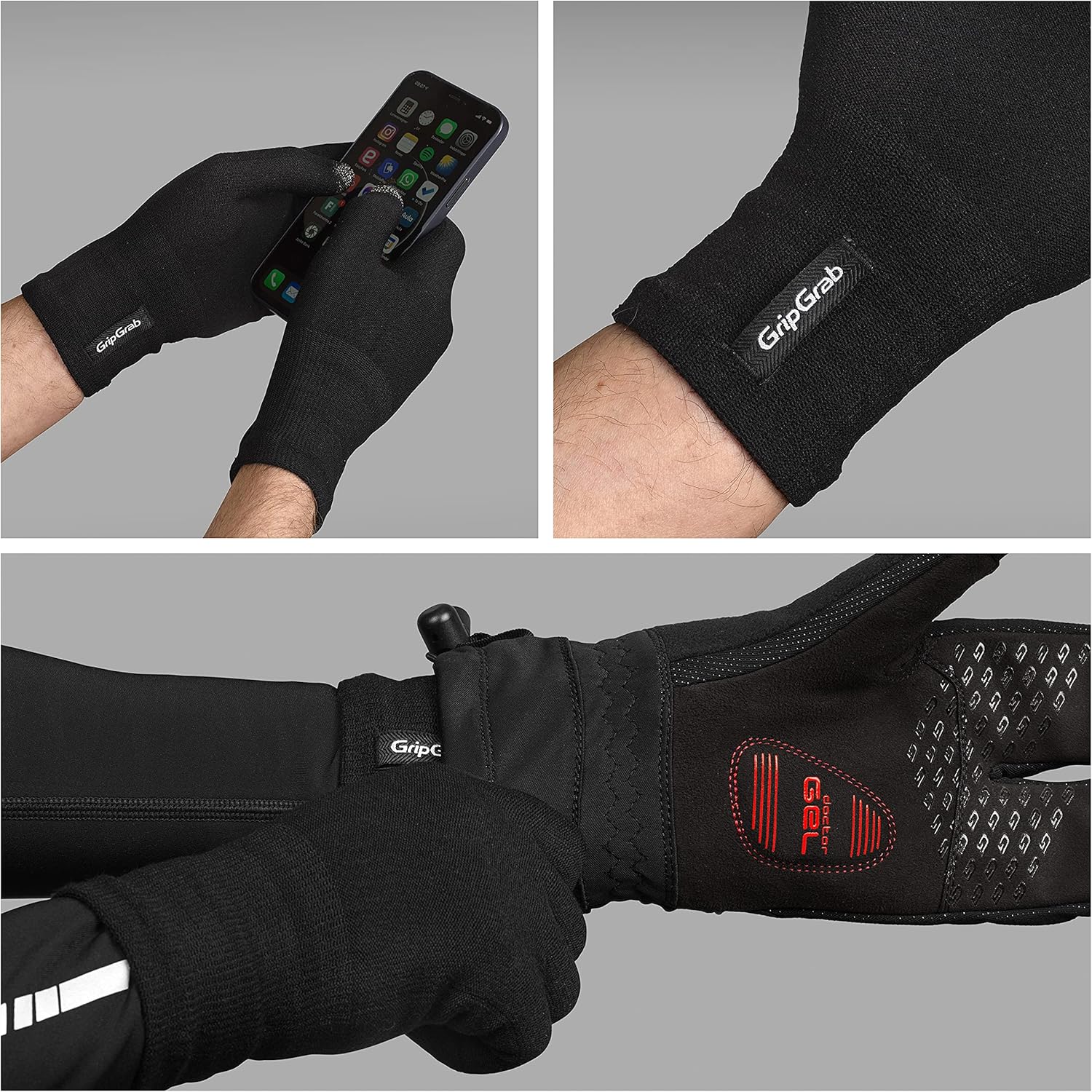 GripGrab Merino Wool Thermal Full Finger Liner Gloves Touchscreen Knitted Inner Cycling Running Hiking Undergloves
