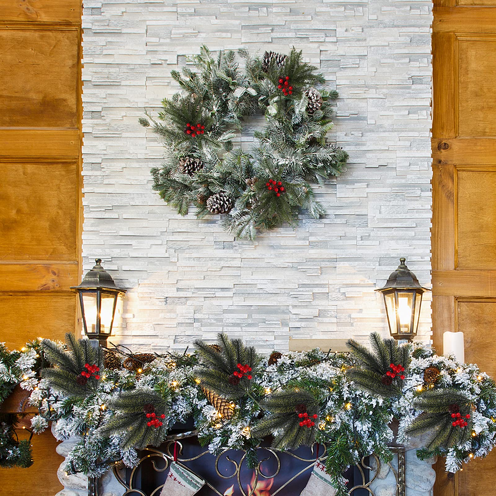 Ramo di Agrifoglio decorazione natalizia per albero di natale h 60 cm