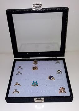 Glass Top Black Jewelry Display Case with 36 Slot Ring Display Insert