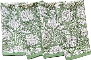 ATOSII Jade 100% Cotton Fall Cloth Designer Dinner Napkins, Handblock Pr...