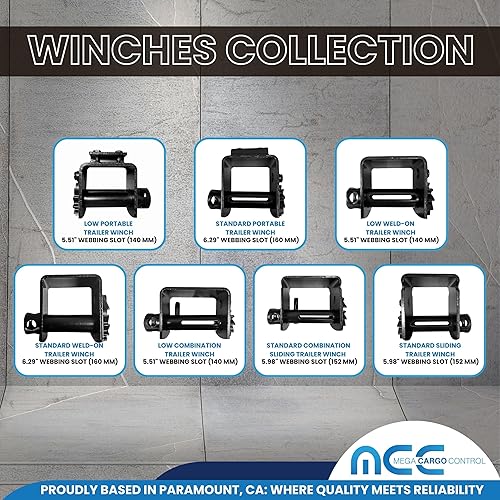 Miniatura 6 de Mega Cargo Control Paquete de 2 cabrestantes de remolque de cama plana soldados combinados, para correa de cabrestante de 2 a 4 pulgadas, camión,