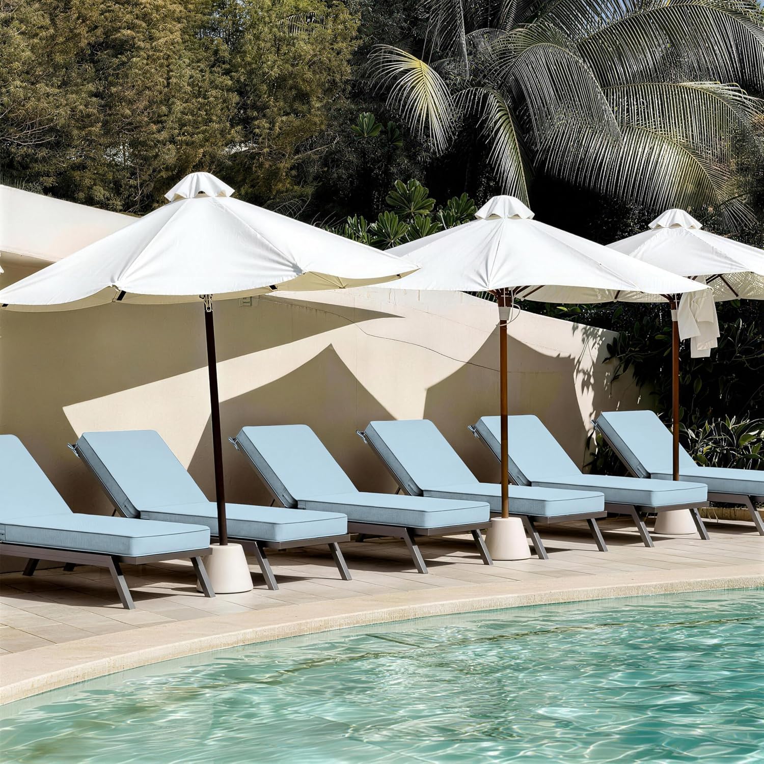 Outdoor Chaise Lounge Cushions Set of 6,Waterproof & Fade-Resistant Lounge Chair Cushion with Removable Cover & Tie Straps,Replacement Lounge Chair Pads for Lawn, Patio, Pool & Beach