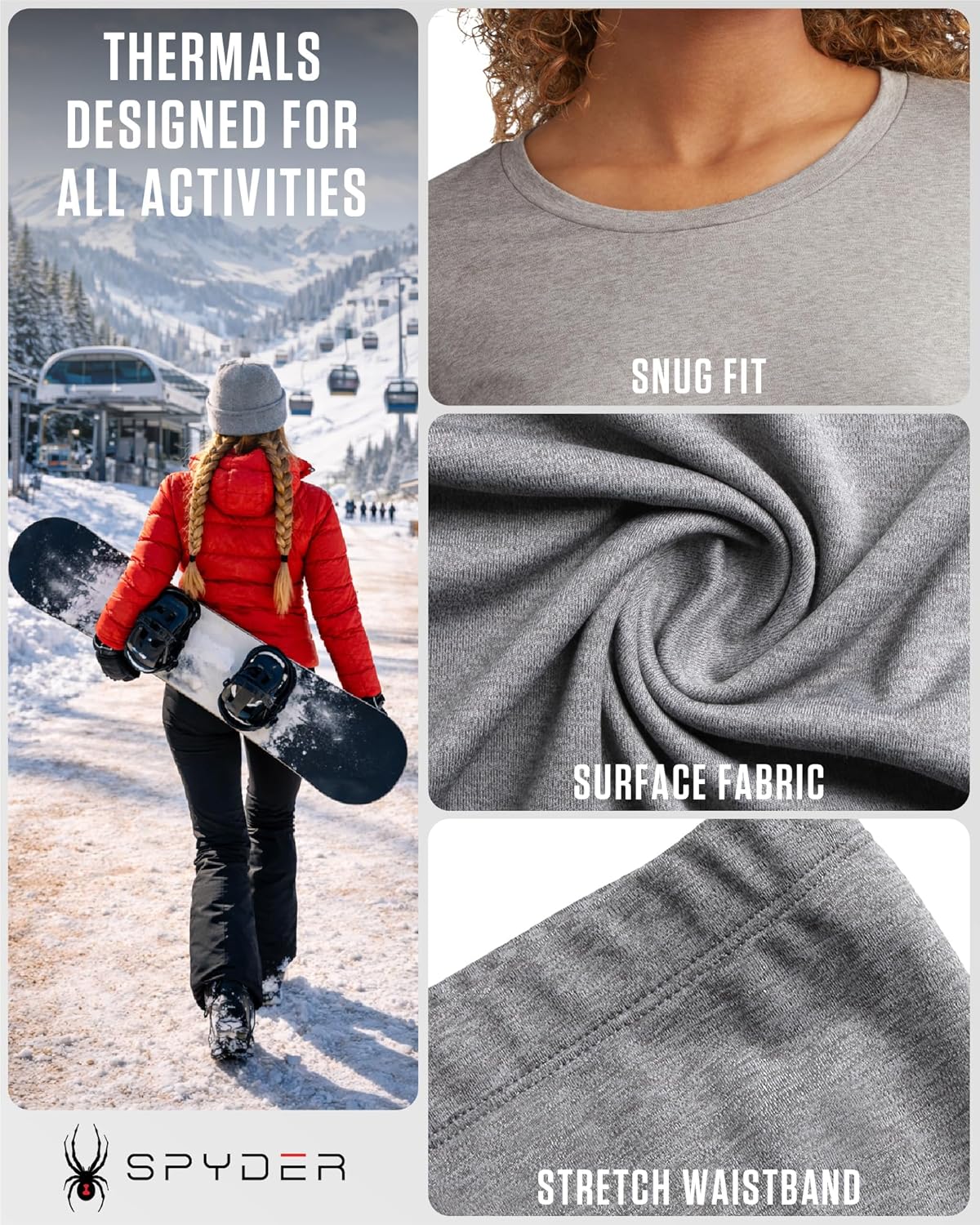 Spyder Womens Thermal Underwear Set - 2 Piece Fleece Lined Moisture Wicking Long Johns for Women Base Layer for Cold Weather - Image 4