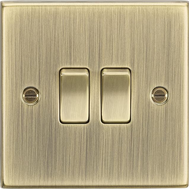 Knightsbridge CS3AB 10AX 2G 2 Way Plate Switch - Square Edge Antique Brass