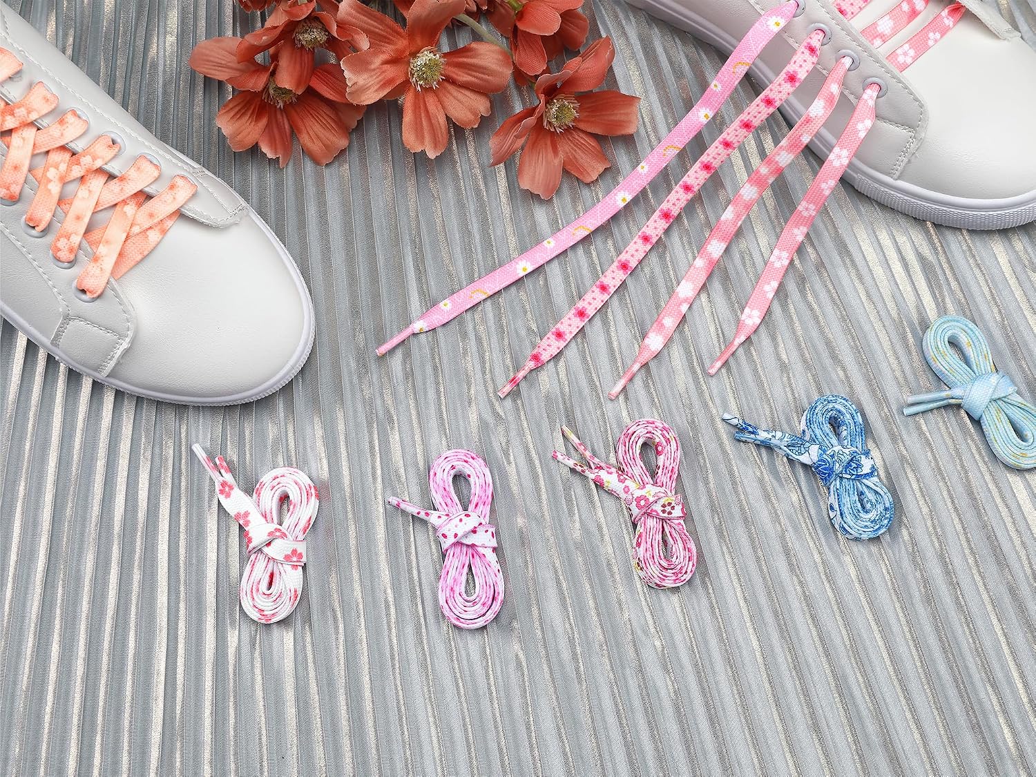 Colorful Floral Printed Flat Shoelaces Sneakers Flower Shoelaces for Casual 1 Pair image 4