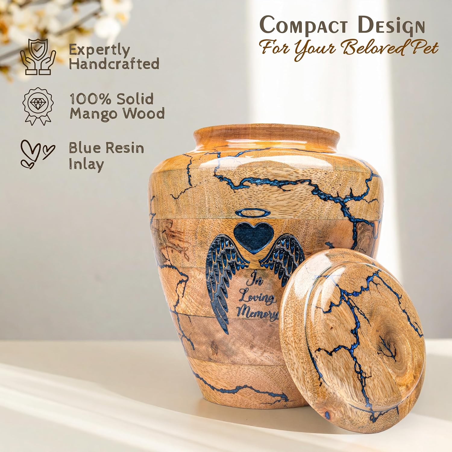 Handmade Lightning Urns for Human Ashes Adult Male Female - Resin Wings Dog Cat Pet Memorial Urn, Urn for Ashes for Men Women (Medium-180 lbs)