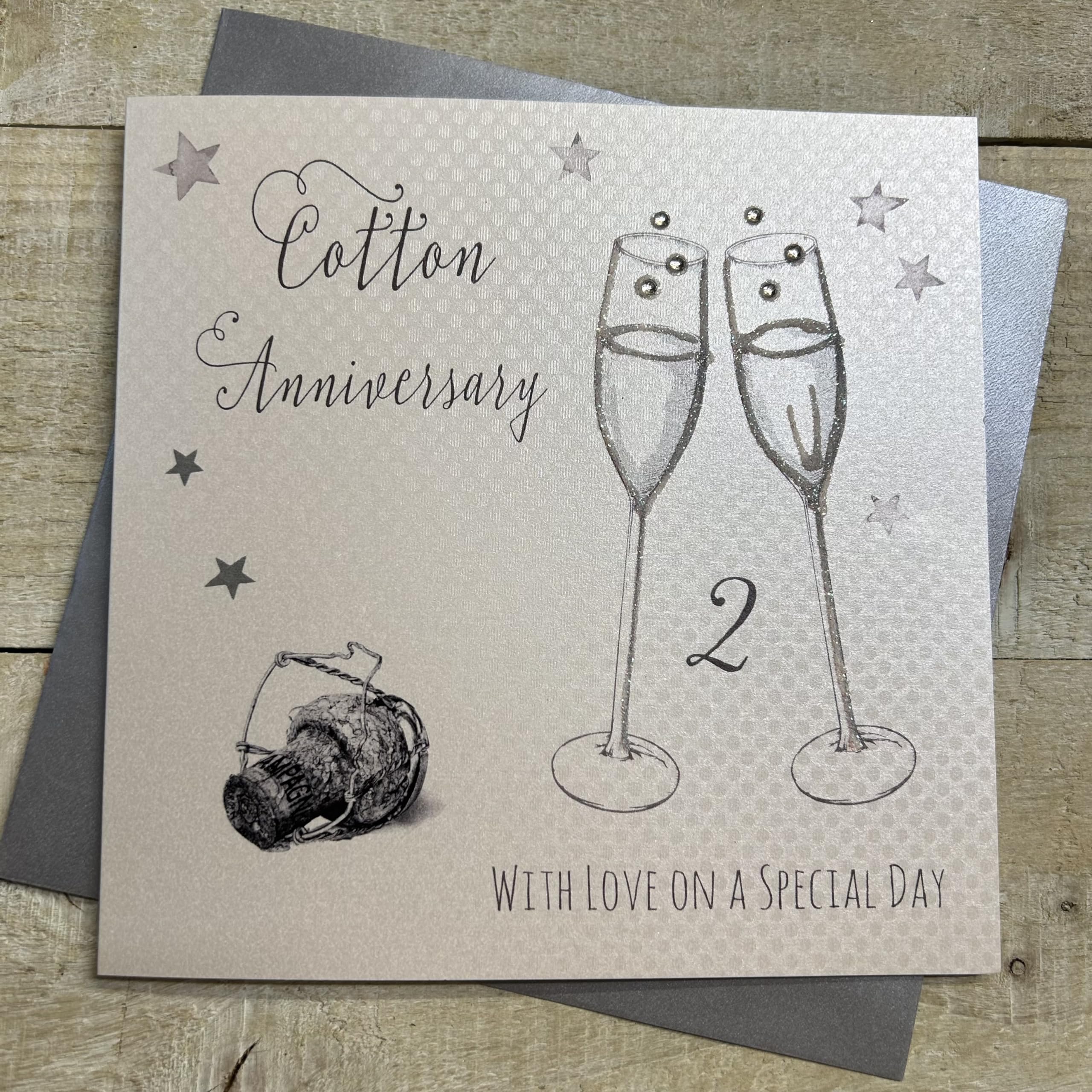 WHITE COTTON CARDS Handgefertigte Jubiläumskarte – 14. Anniversary, Elfenbeinfarben, 16x16 Cm, Mit Umschlag
