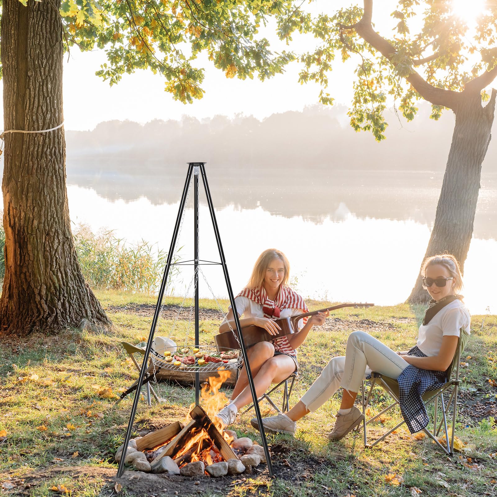 ROVSON - Soporte para parrilla de barbacoa con trípode portátil, para cocinar al aire libre, camping, jardín, playa