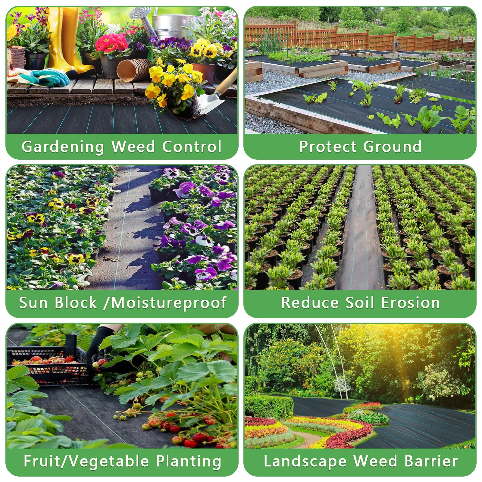 2m x 10m Heavy Duty Weed Control Membrane Garden Weed Barrier Fabric for Landscaping Driveway Gravel Artificial Grass Lawn Underlay Gadern Patios Garden Flower beds, Black Woven Ground Cover — view 5