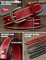 Vista 51 de Cinturones para mujer para jeans de 1.1 pulgadas de ancho, cinturones para vestidos de cuero de grano completo con hebilla dorada, caja de regalo