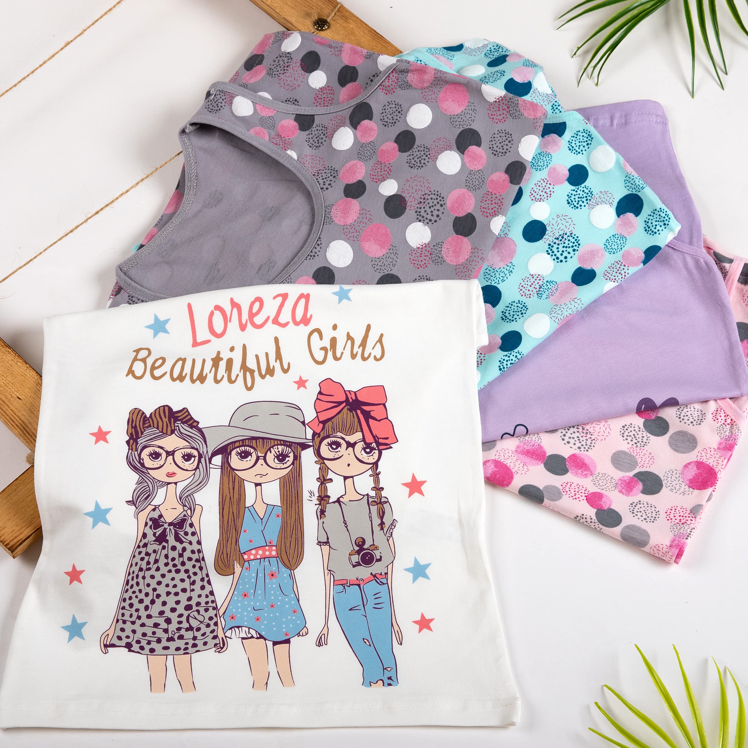 LOREZA ® 5 Camisetas de Tirantes Interiores para Niña Ropa Interior 2-15 años