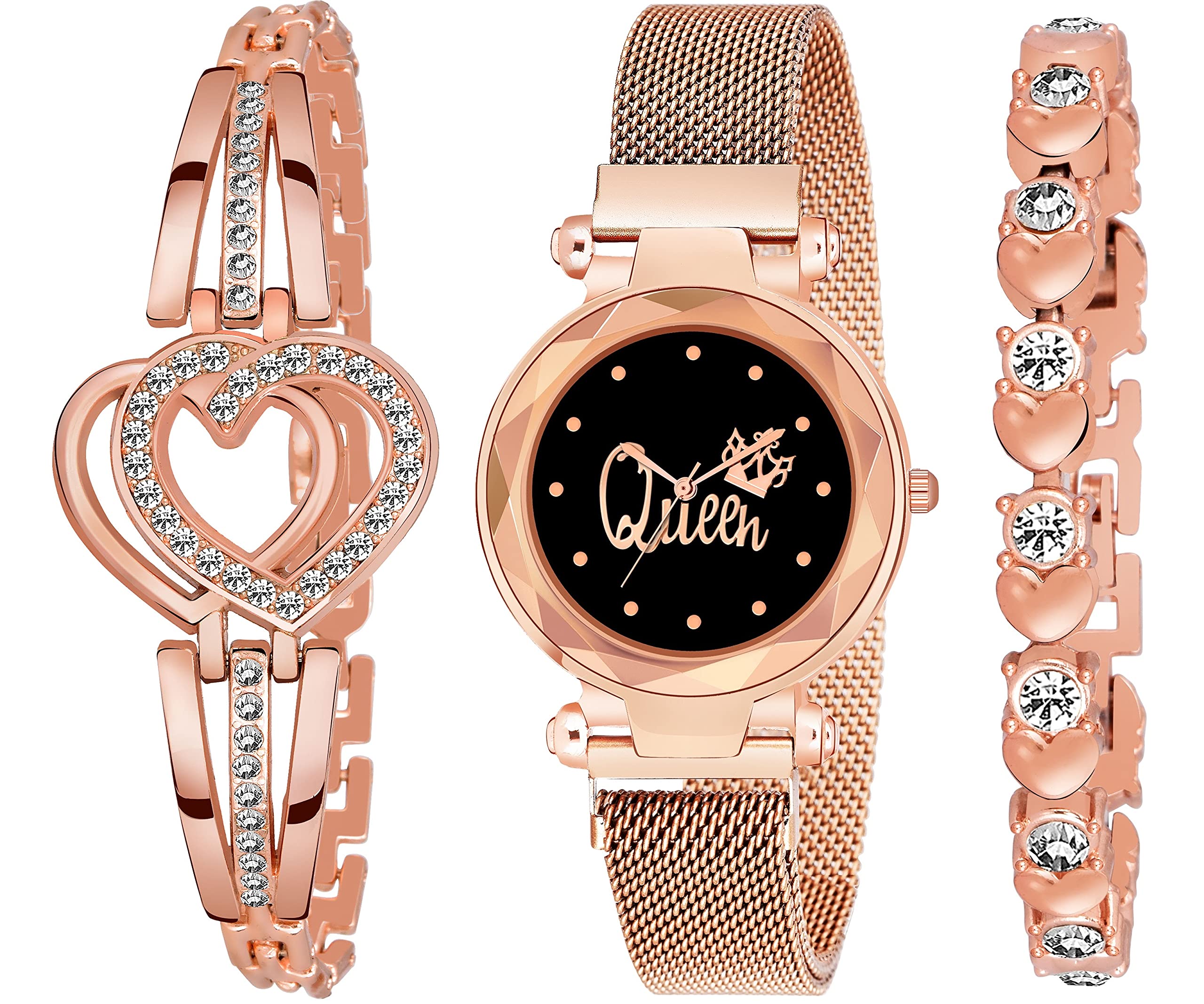 MIVAAN Mi-103 Rose Gold Colour 2021 Heart Pattern Queen Dial Bashful Rose Gold Color Combo-3 Stylish Luxurious Style Fancy Bracelet Analog Watch - for Girls (B099WZJQHF) Amazon Price History, Amazon Price Tracker