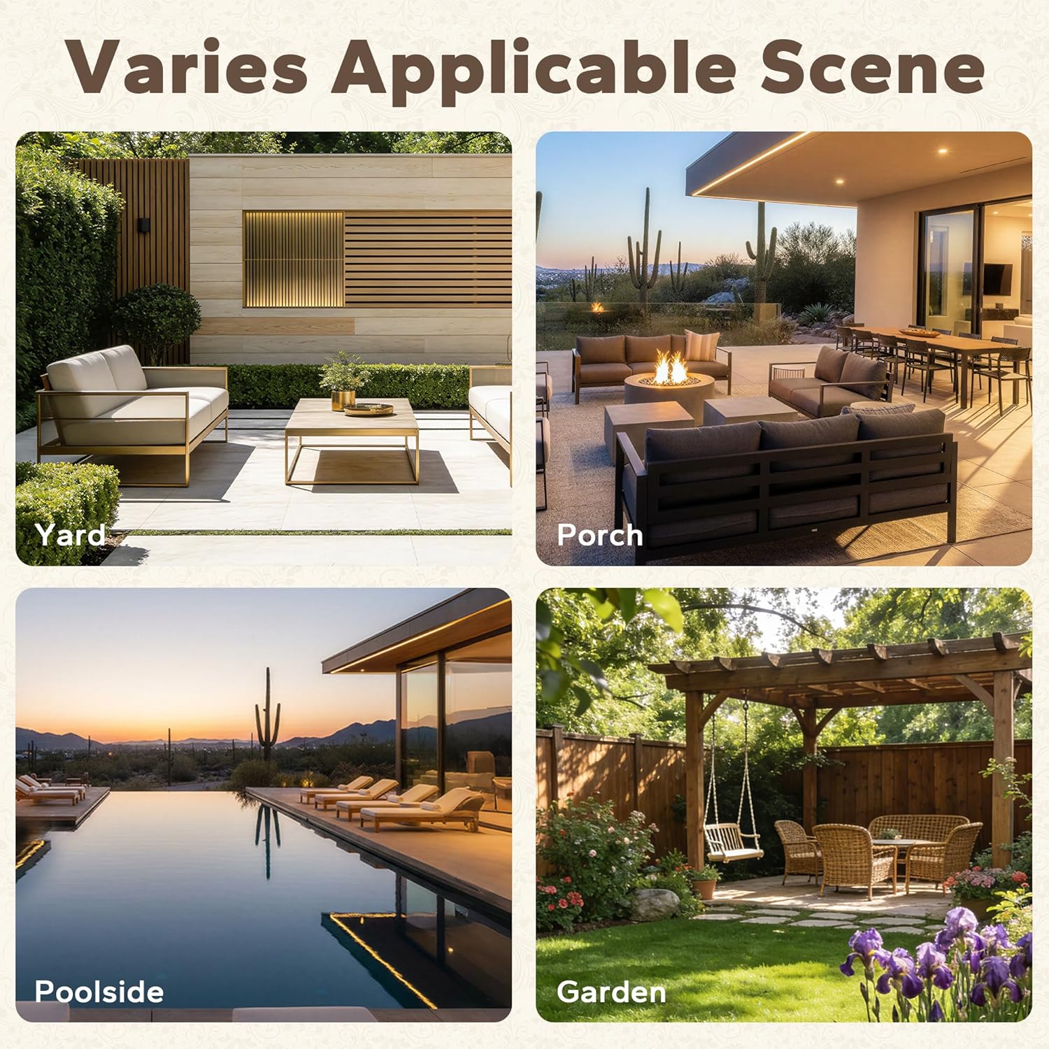 Patio Metal Wicker Ottoman Set of 2, Outdoor PE Rattan Footstools with Removable Cushions & Wood Looking Metal Steel Framed Legs for Garden Backyard Porch Deck, Beige