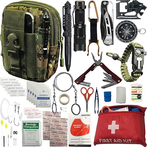 Kits de supervivencia de emergencia 65 piezas en 1 equipo de supervivencia con cuchillo de brújula de primeros auxilios herramientas tácticas