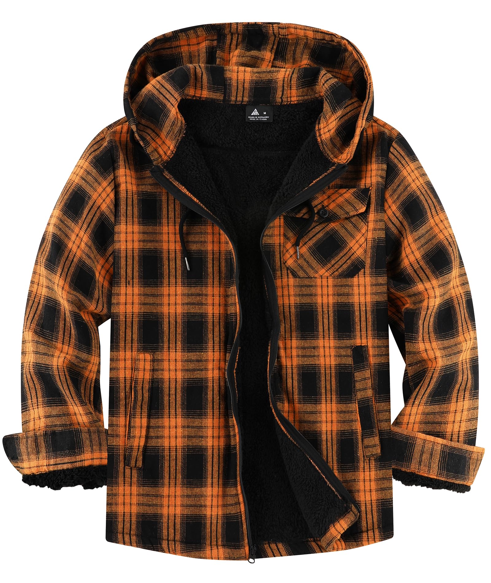 JACKETOWN Holzfällerjacke Herren Gefüttert Hemdjacke Herren mit Kapuze Kariertes Jacke Männer Reißverschluss Flanelljacke Sherpa Jacke Trekking Winterjacke Thermohemd Outdoor