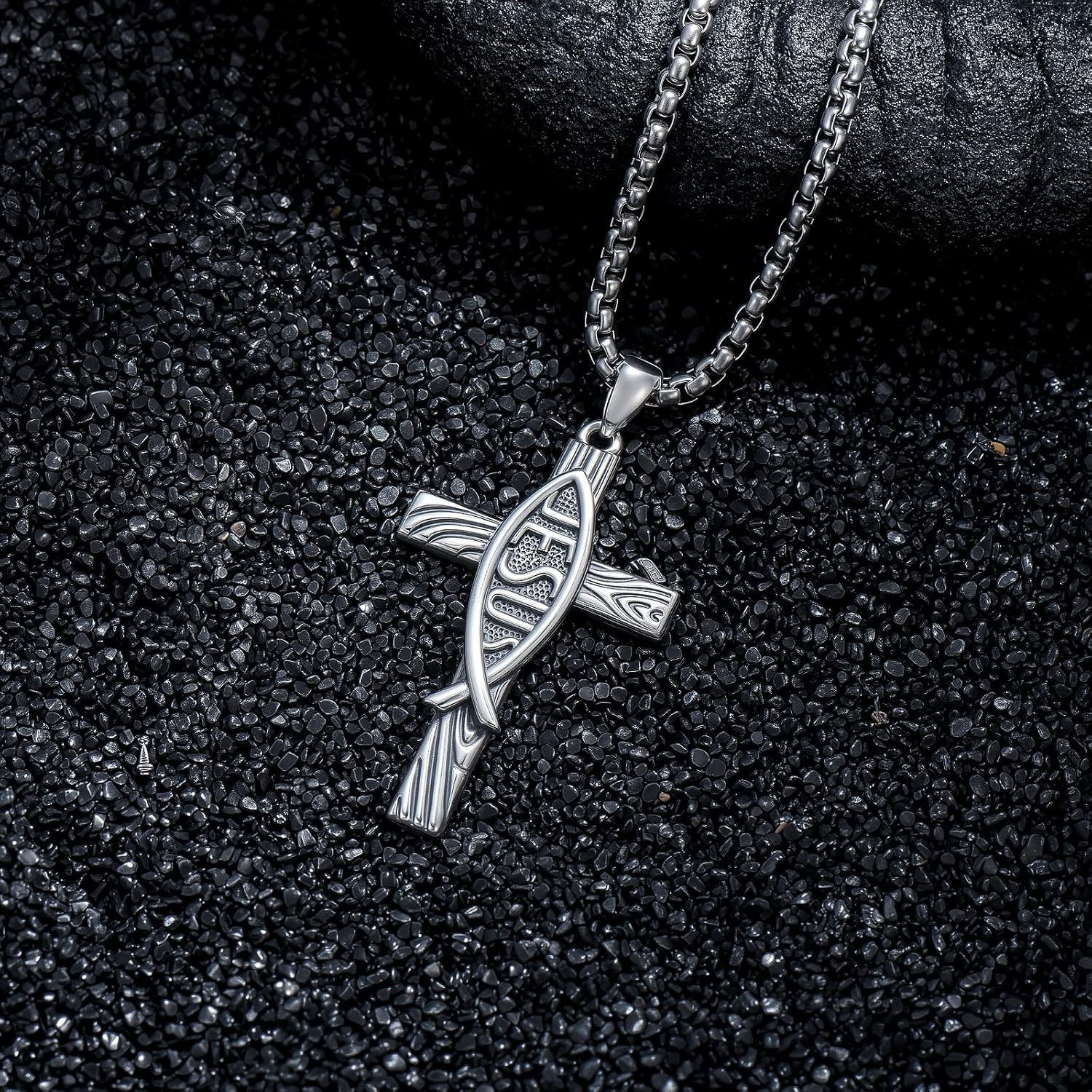 Cross Christian Fish Necklace 925 Sterling Silver Cross Pendant Religious Jewelry Gifts, w/Stainless Steel Chain 22”+2” - Image 4