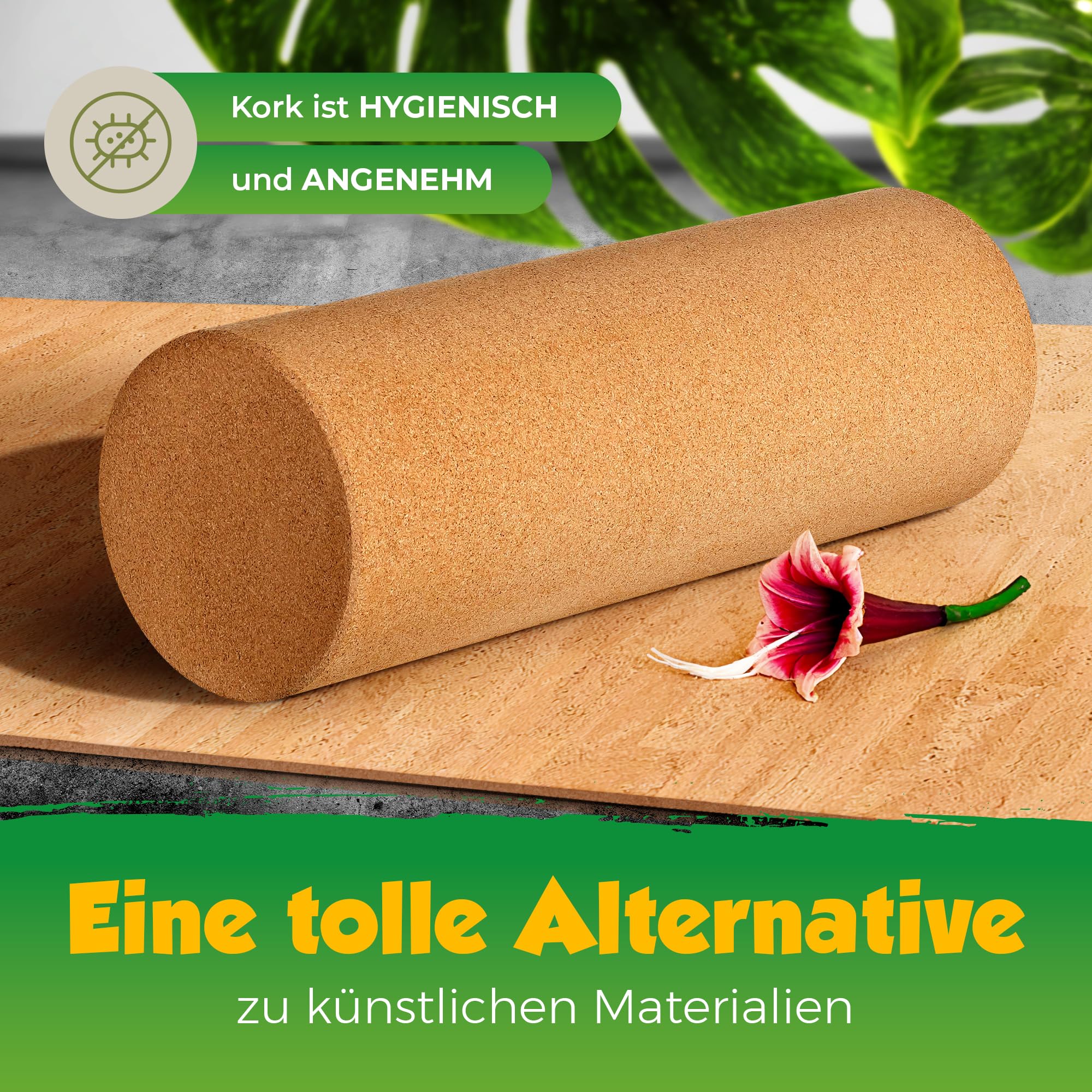Faszienrolle aus Kork XL – Selbstmassage-Rolle für die Faszien – Fitnessrolle für Yoga Pilates Gymnastik Physiotherapie – Trainingsgerät zur Stärkung des Bindegewebes | 45 cm lang, Durchmesser 15 cm