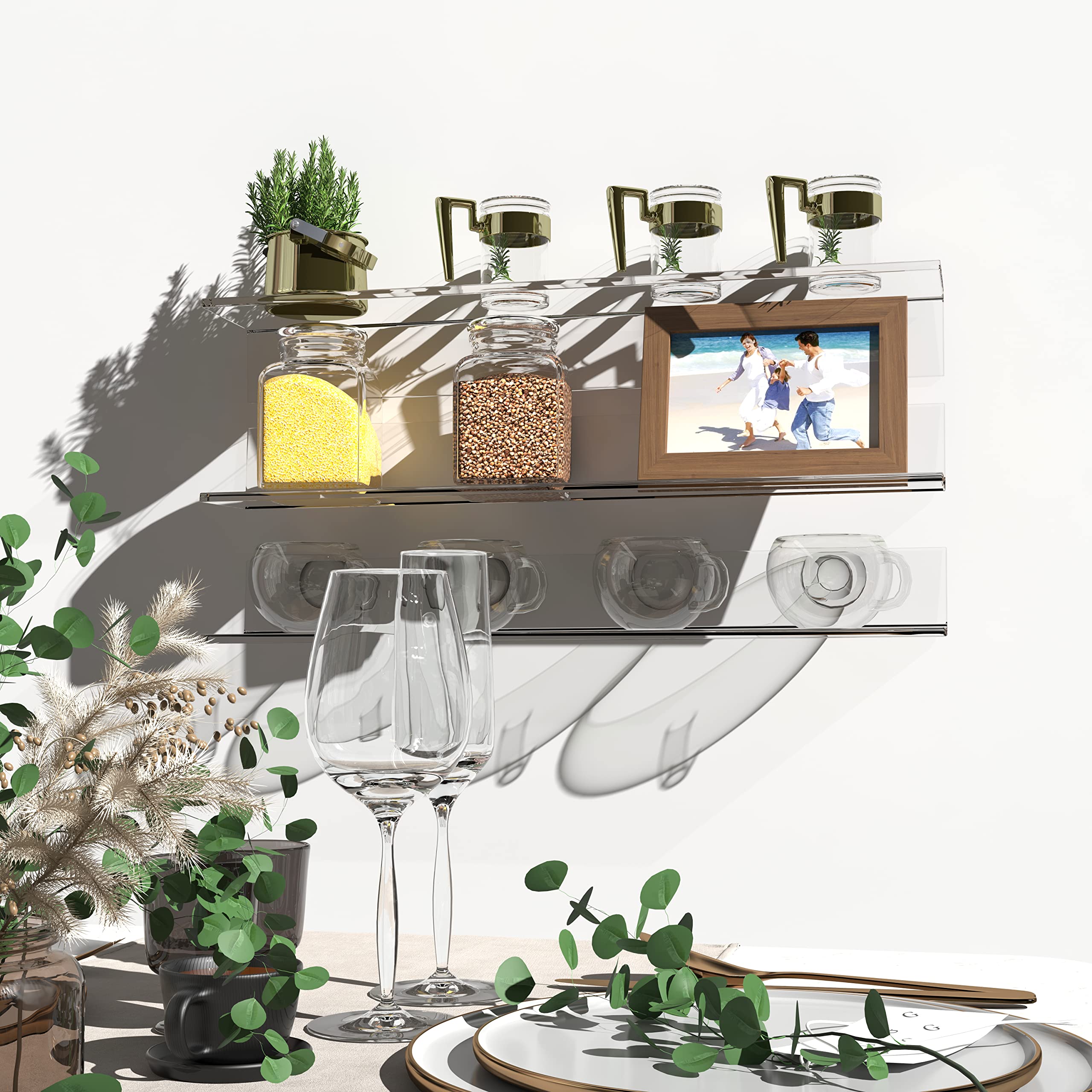 Clear Acrylic Wall Shelves,Small Floating Adhesive Shelf That Can Be Installed in Bathroom, Living Room, Kitchen, Shower Room,Used to Display,Organize and Store Perfume, Cosmetics, Bathroom Supplies