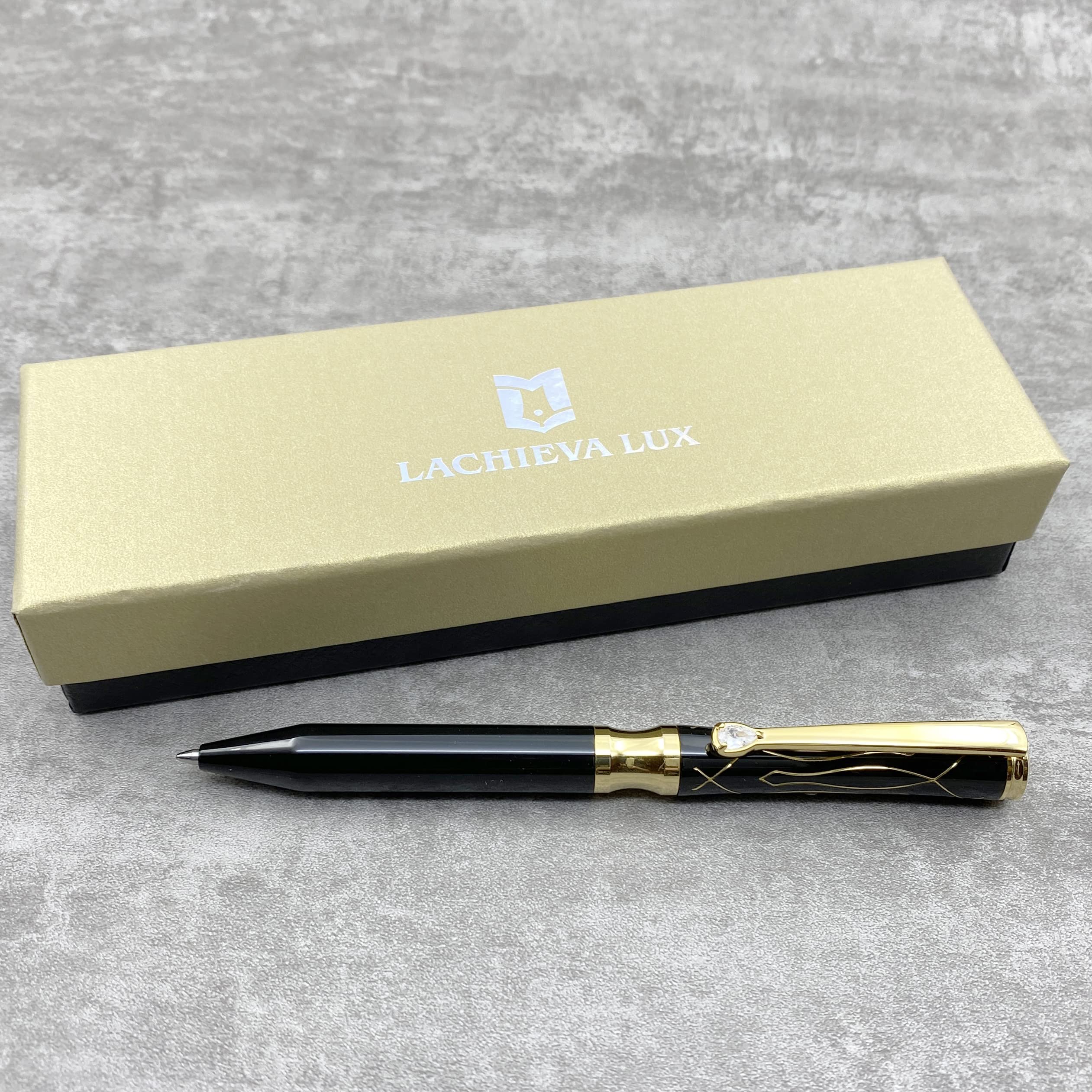 LACHIEVA LUX Black Elegant Crystal Executive Metal Ballpoint Pen with German-made P900M Refills - Image 3