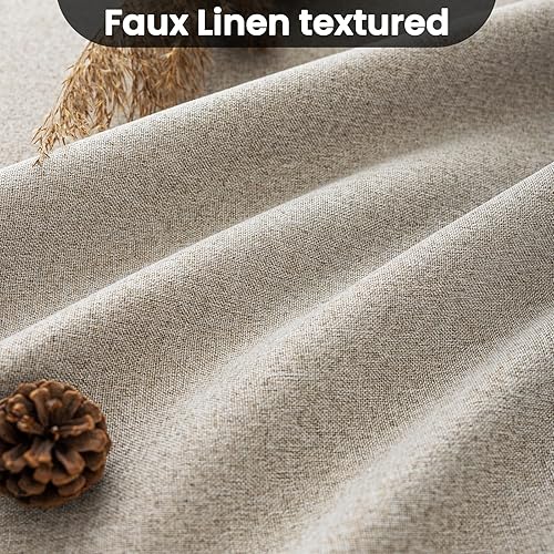 Miniatura 6 de COSVIYA Juego de 2 paneles de cortinas y cortinas de lino natural 100% opacas de 84 pulgadas de largo, para oscurecer la habitación, con ojales,