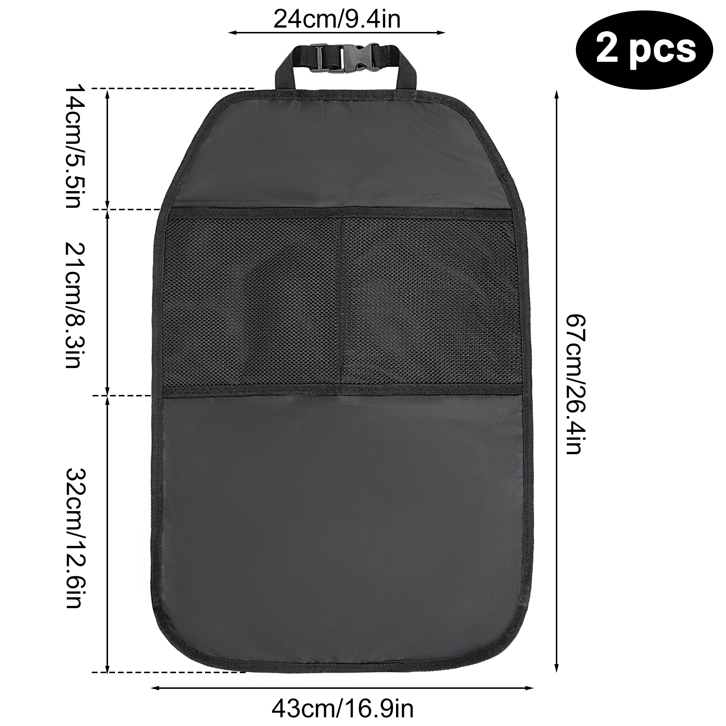 Protector de Asiento de Coche Organizador Asiento Coche para Niños con 2 Bolsillos de Malla Protector 2 Piezas Negro para Respaldos