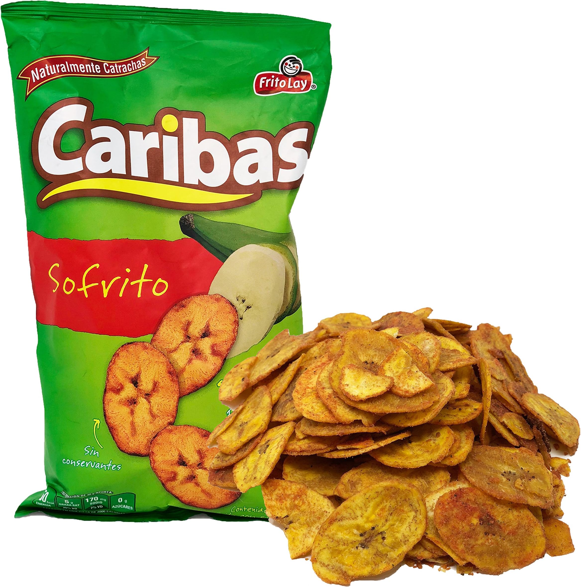 Caribas Plantain Chips: Fried Plantain Chips With Flavor Sofrito | Source Of Fiber | No Preservatives | 135 g (4.7 ounces) Single