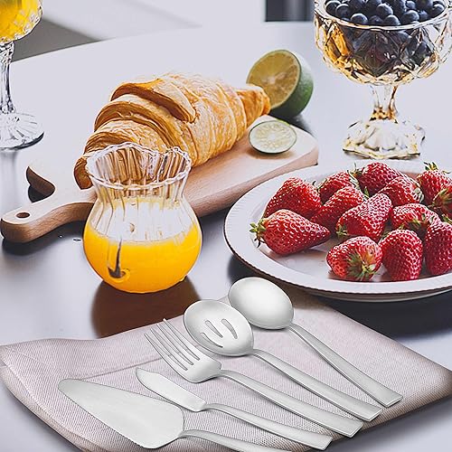 Miniatura 6 de Herogo Juego de cubiertos de 45 piezas color negro mate con utensilios para servir, cubiertos cuadrados de acero inoxidable para 8, juego único de