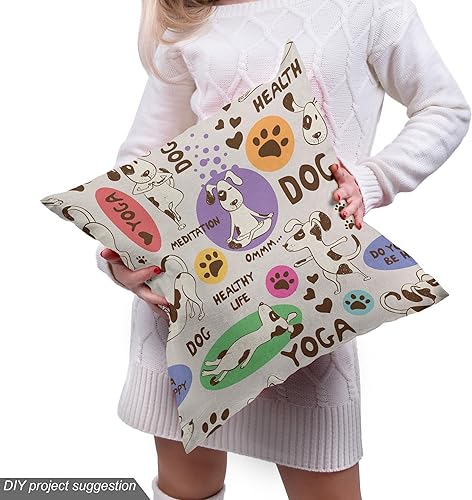 Miniatura 5 de Lunarable - Tela para amantes de perros de The Yard, patrón divertido de animales de dibujos animados en posiciones caprichosas estirando y Beige y