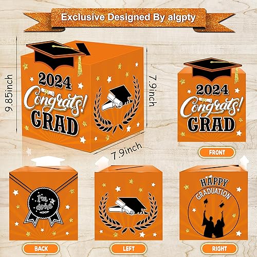 Miniatura 2 de Tarjetas de deseos de graduación con caja de tarjetas de graduación naranja y dorada - 36 tarjetas de consejos de graduación de clase de 2025 y caja