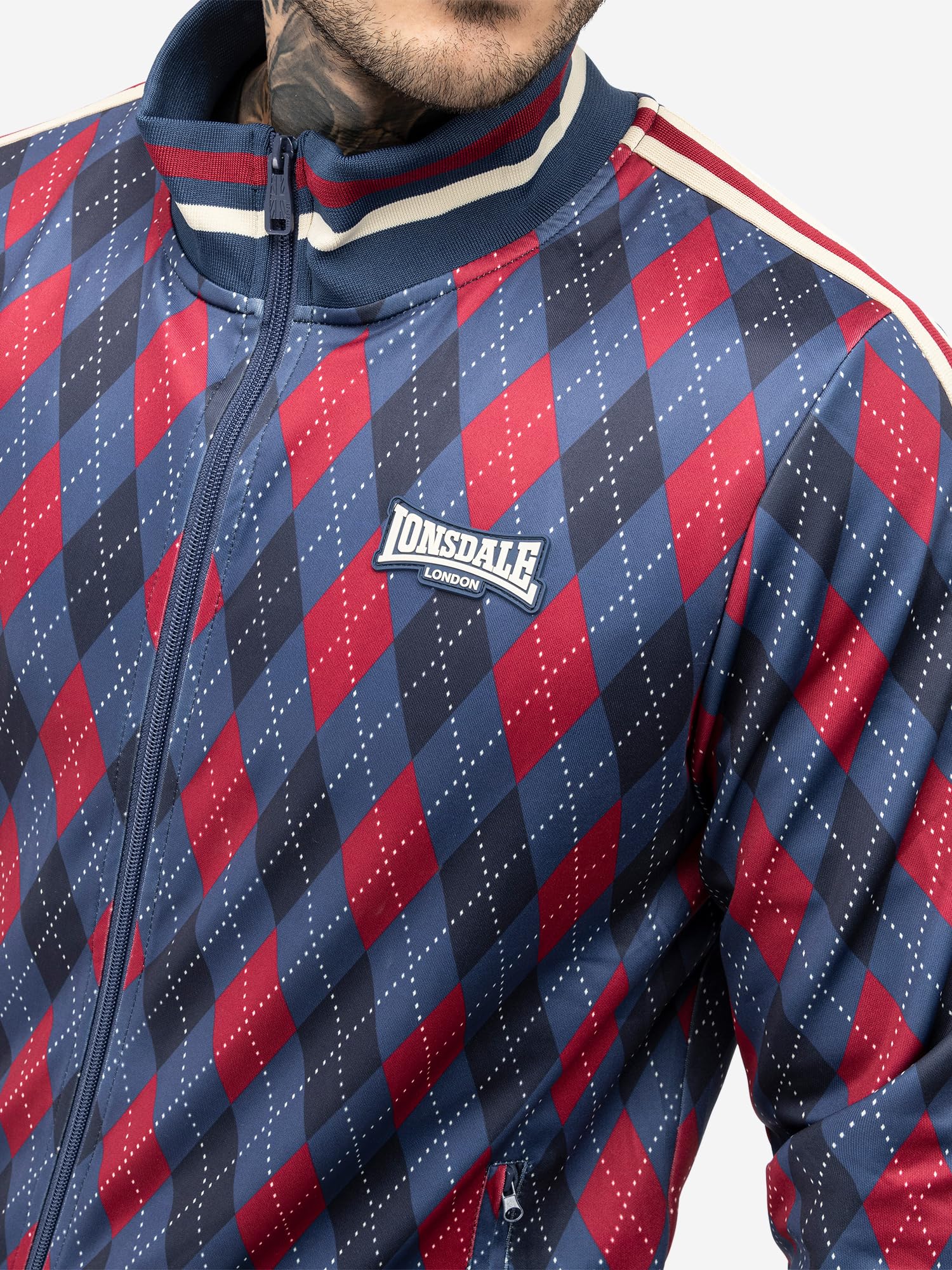 Lonsdale M?ski dres treningowy w?ski krój Redford, granatowy/czerwony/ecru, L, 117636, granatowy/czerwony/ecru, L