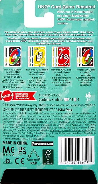 Foto 6 de 6 de Mattel Games UNO Add-On Reverse Pack para niños y Adultos para la Noche de Juego Familiar