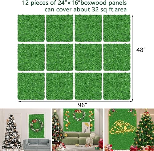 Miniatura 3 de Pared de césped artificial, alta densidad de 2 pulgadas de altura, paneles de pared de seto de boj sintético, fondo de pared verde, resistencia a