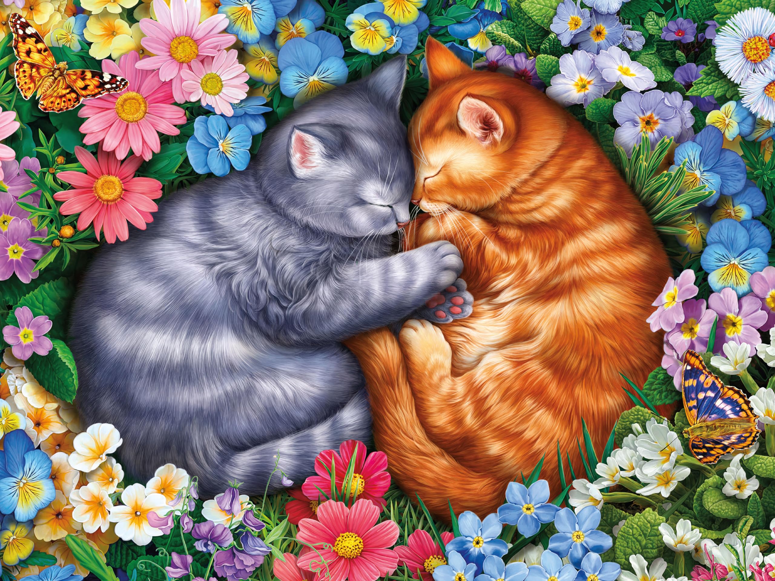 Ceaco - Sleeping Kittens in Flowers - 300 Oversized Piece Jigsaw Puzzle, 24 x 18