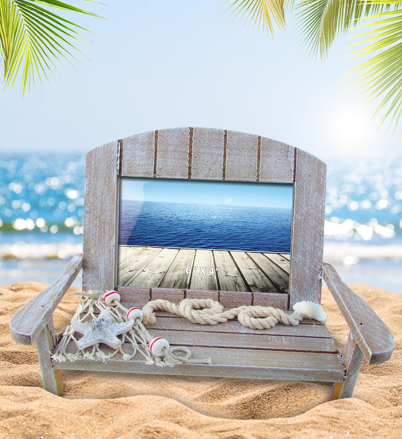 CoTa Global Brown Chair Beach Picture Frame - Decorative 4x6 Picture Frame, Distressed Wood Picture Frames for Family, Perfect Beach House Decor Gifts and Family Portrait Frame, 9 Inch, Color May Vary