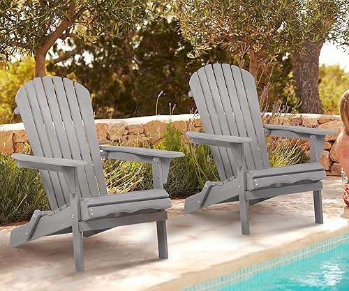 Miniatura 8 de Juego de 2 sillas plegables de madera Adirondack, medio premontadas al aire libre, sillas de madera para patio, patio, terraza, piscina, playa,