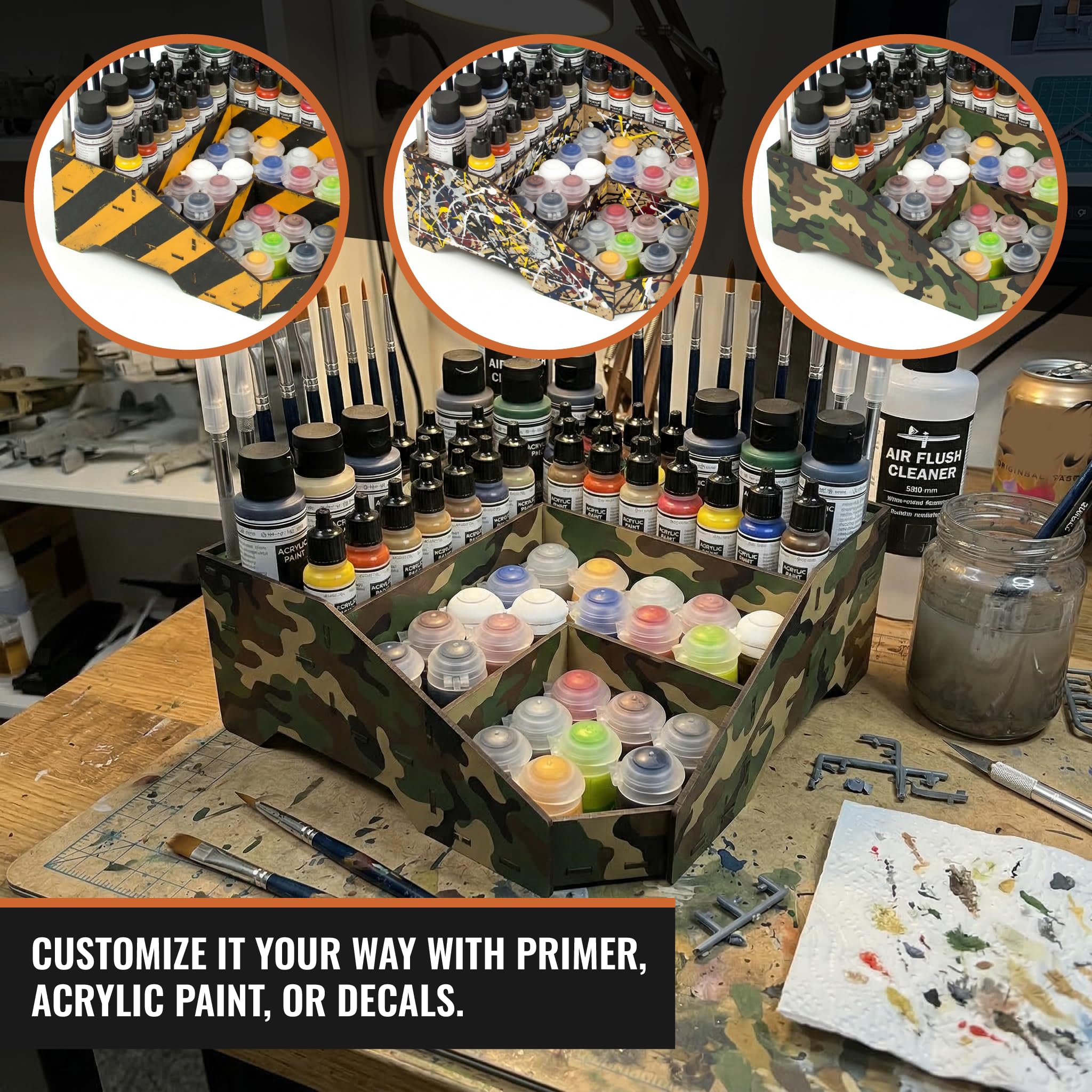 PROSCALE Paint Rack for model paints. Hobby craft Citadel Vallejo Tamiya Army paint rack stand Portable paint holder organiser Miniature warhammer paint storage Stand Model painting station (Model D)
