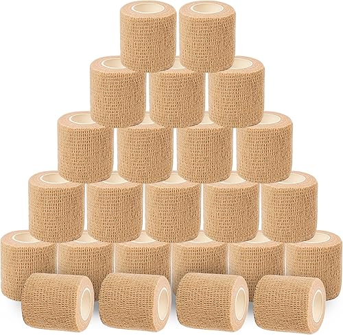 D&H Medical Self Adhesive Bandage Wrap - 24 Pack Brown Cohesive Bandage, 2 Inches x 5 Yards, Stretchy, Hypoallergenic & Breathable Self Adhering