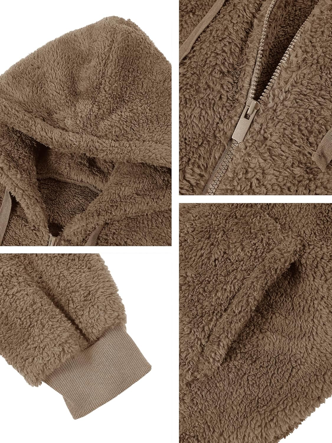 Karlywindow Men's Fuzzy Sherpa Athletic Hoodie Heavyweight Fleece Jacket Zip Up Hooded Sweatshirt Sports Coat - Image 5